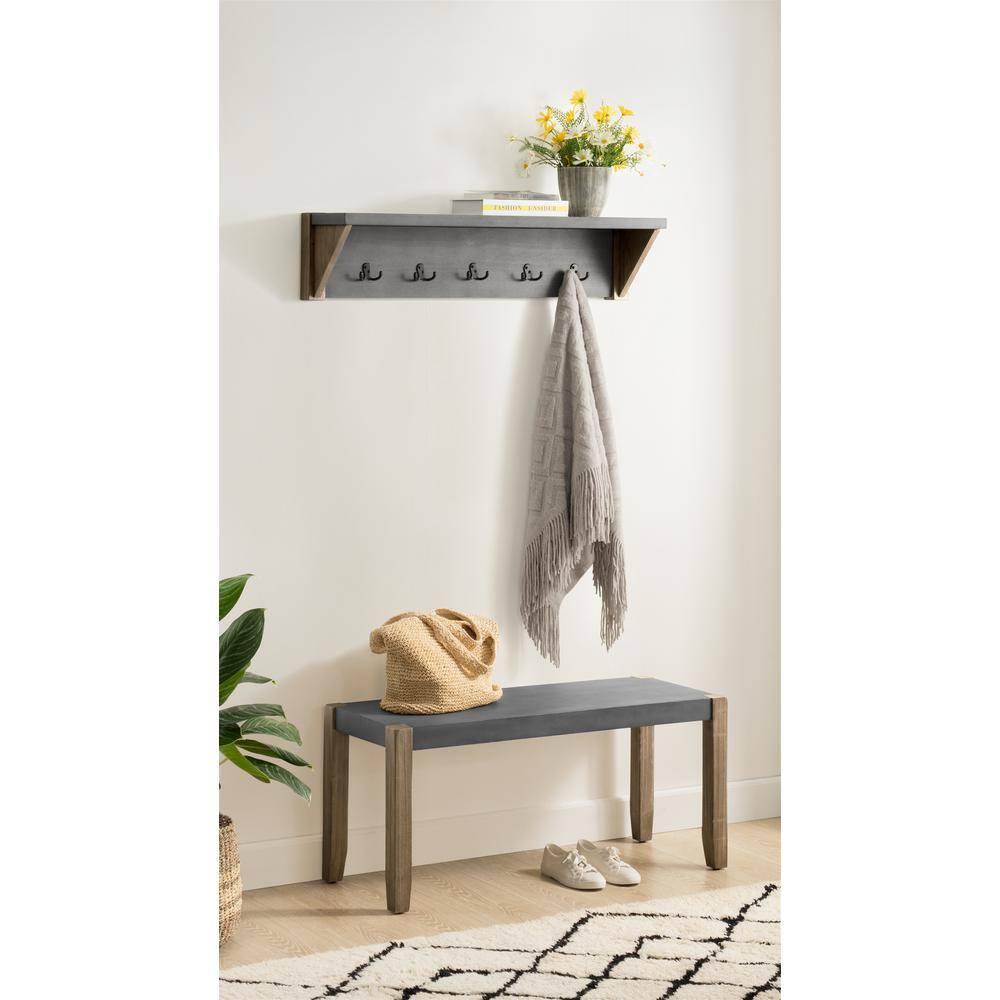 Newport 40" Coat Hook with Shelf and Faux Concrete Bench Set