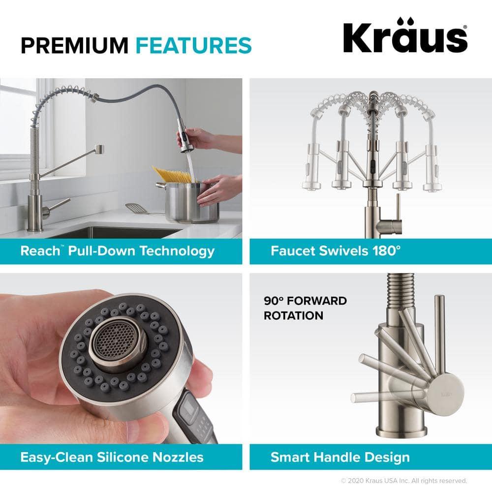 KRAUS Bolden Commercial Style 2-Function Single Handle Pull Down Kitchen Faucet with Soap Dispenser