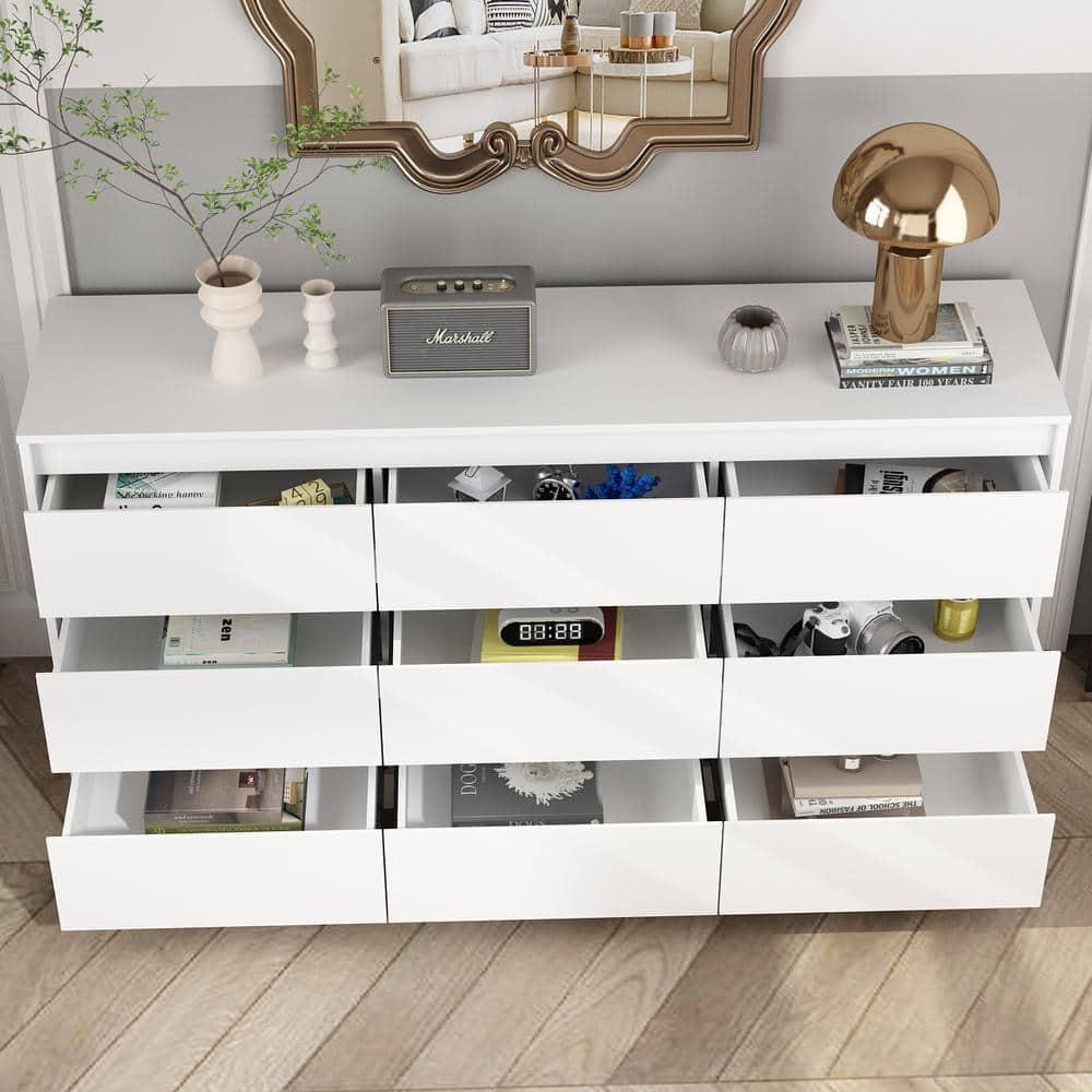 FUFU&GAGA White Modern Dresser for Bedroom 9 Drawers Wood Chest of Drawers