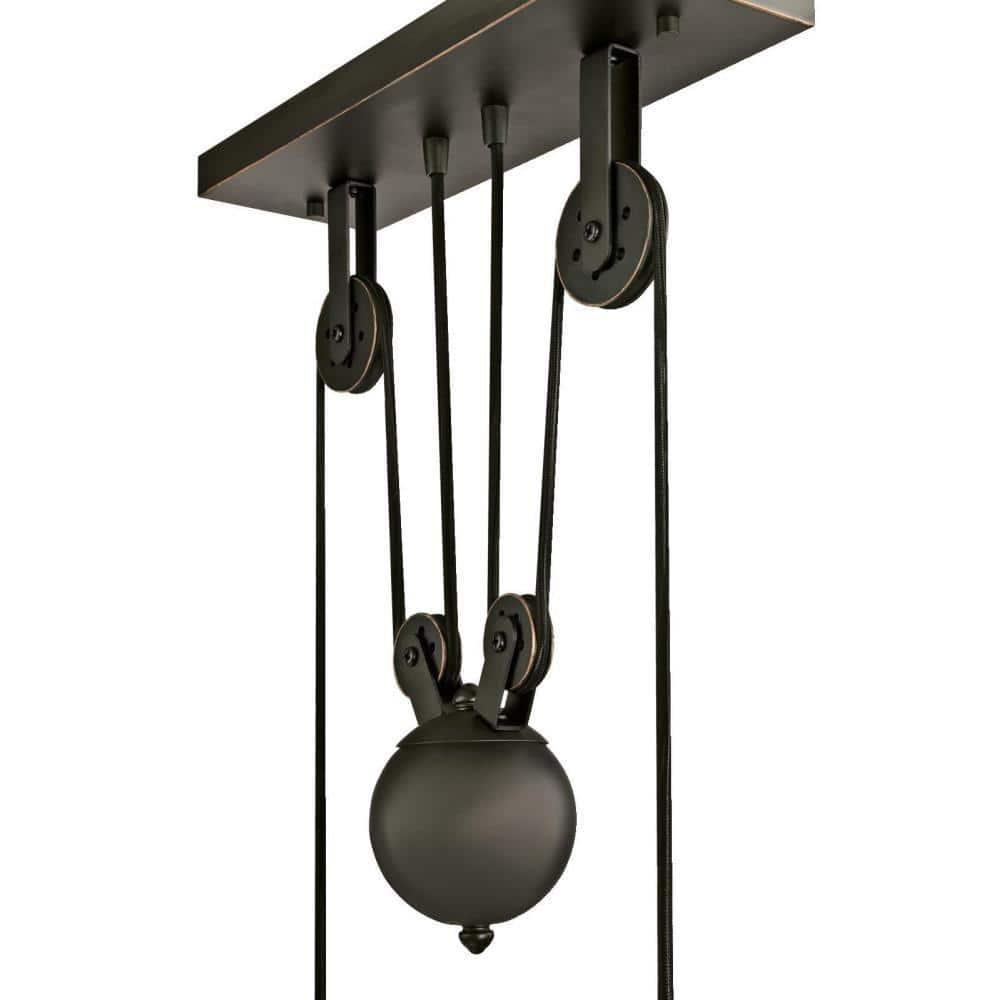 Westinghouse 6332500 Iron Hill Three-Light Indoor Island Pulley Pendant, Finish with Highlights and Metallic Interior, 3, Oil Rubbed Bronze/Bronze