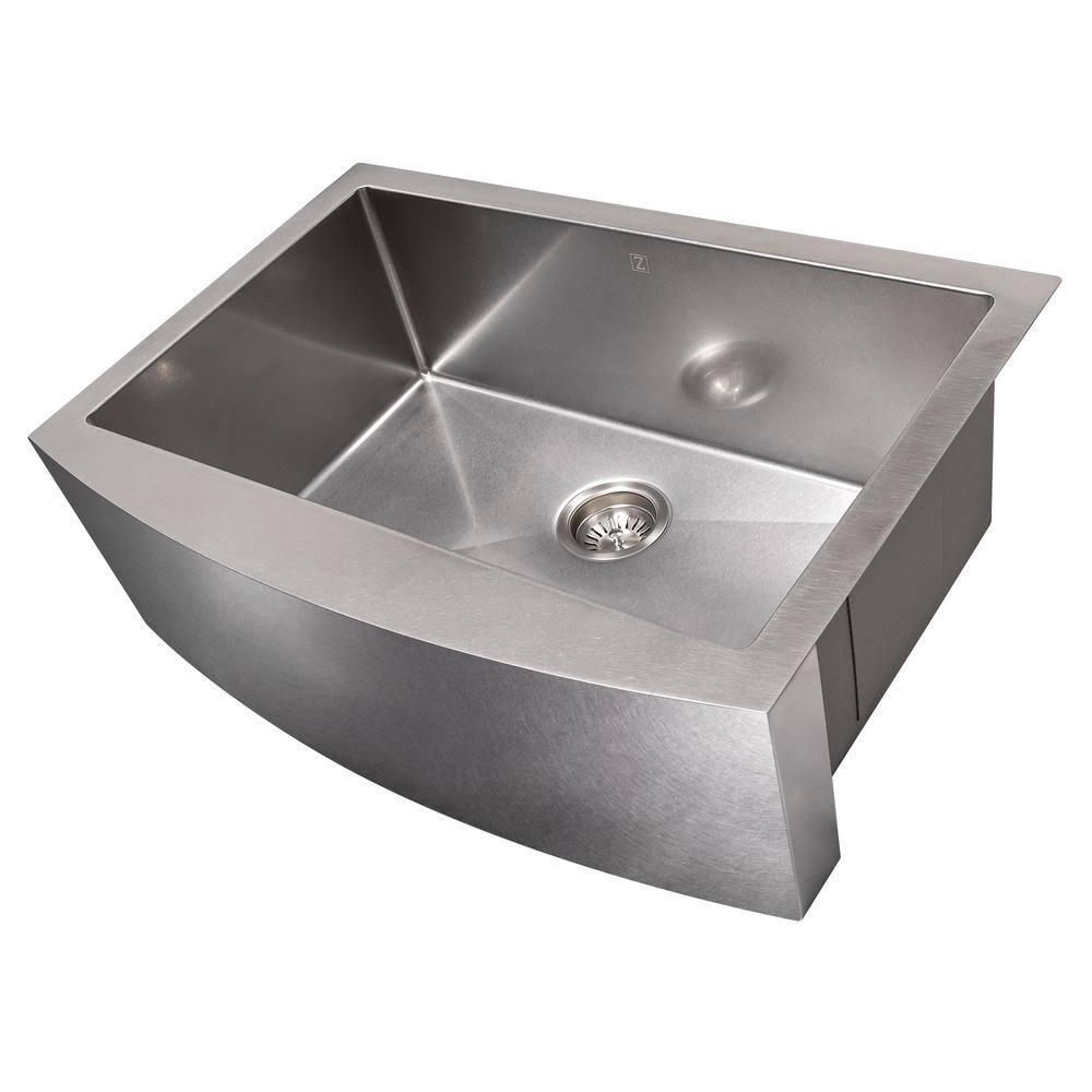 ZLINE 30 in. Zermatt Farmhouse Apron Mount Single Bowl DuraSnow Stainless Steel Kitchen Sink W/ Bottom Grid (SAS-30S)