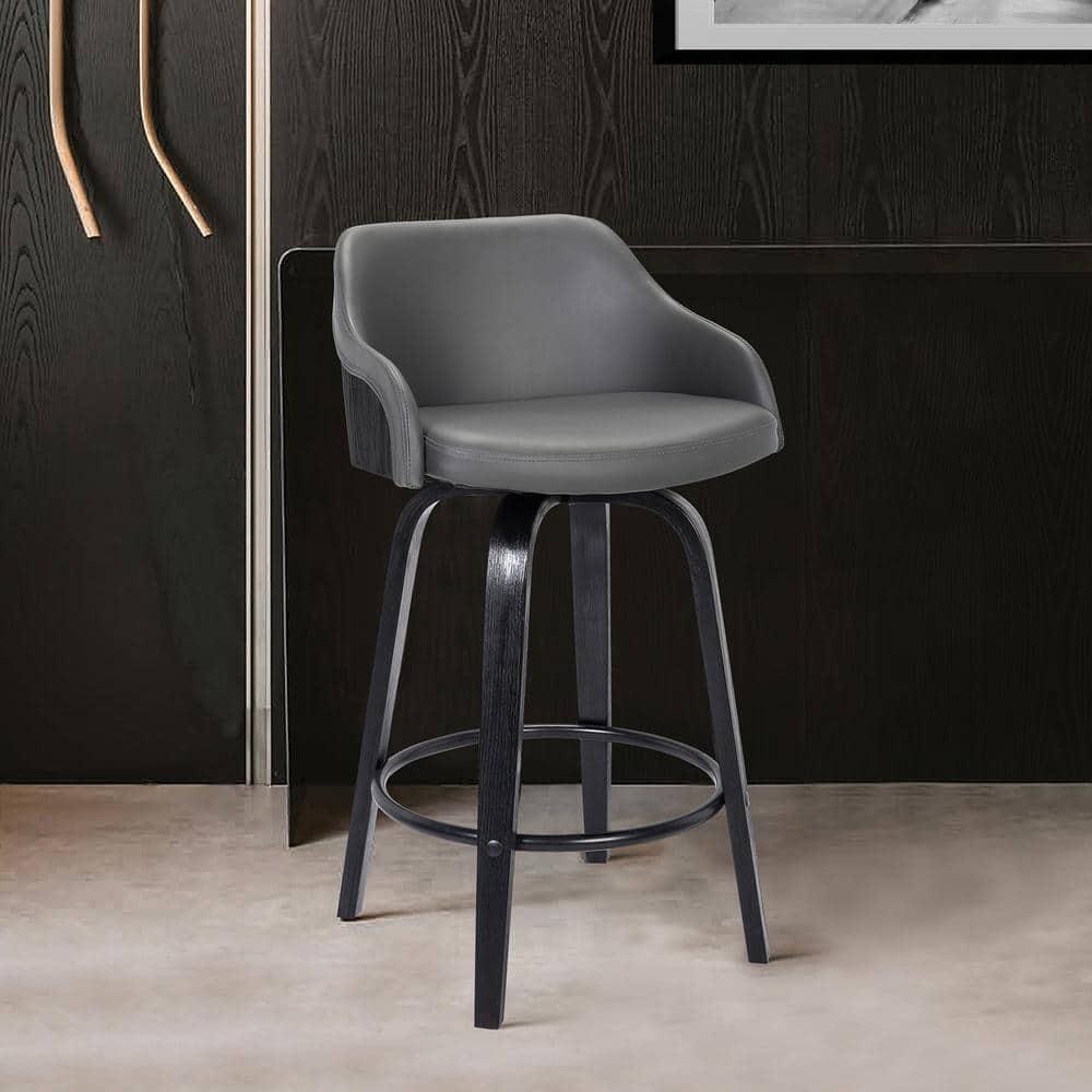 30" Alec Bar Height Swivel Barstool Black/Gray - Armen Living: Contemporary, 360-Degree, Low Back