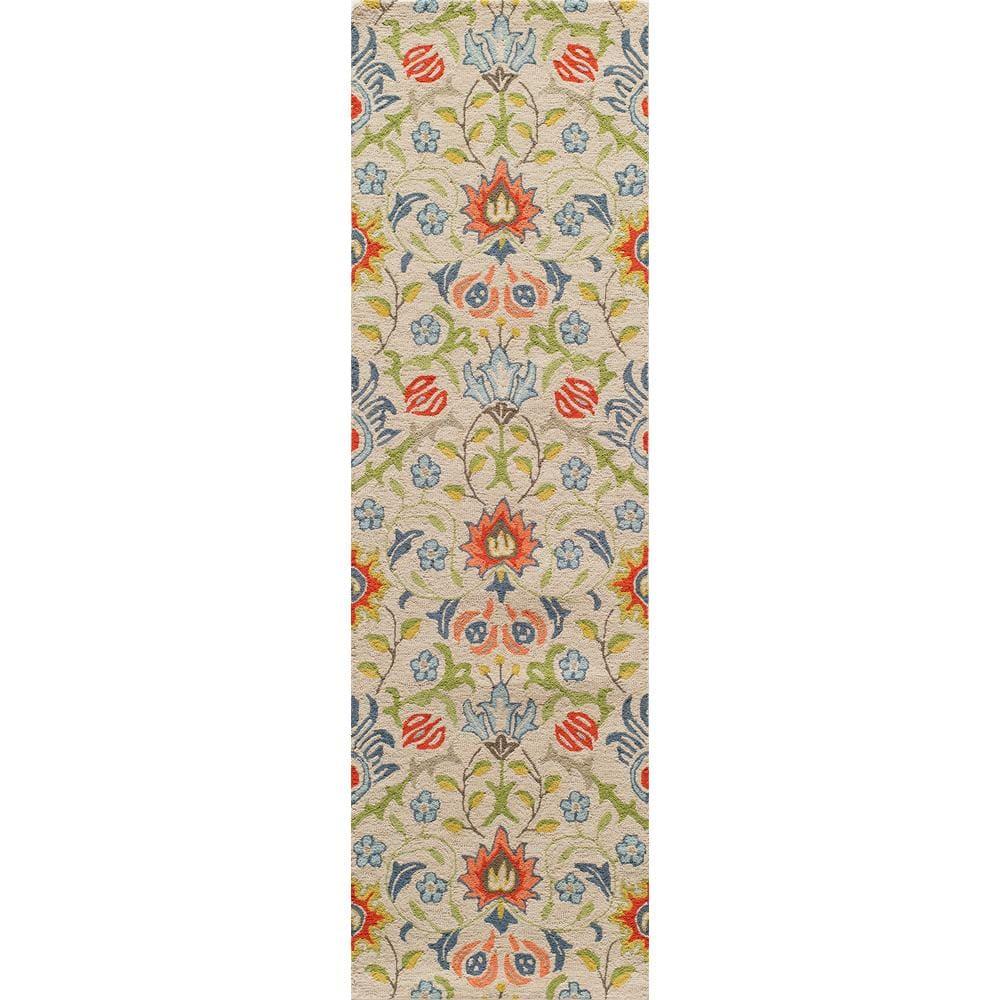 2'3"x8' Runner Ashlei Floral Rug Beige - Momeni: Wool, Hand-Carved, Tufted, Botanical Pattern, Indoor Use