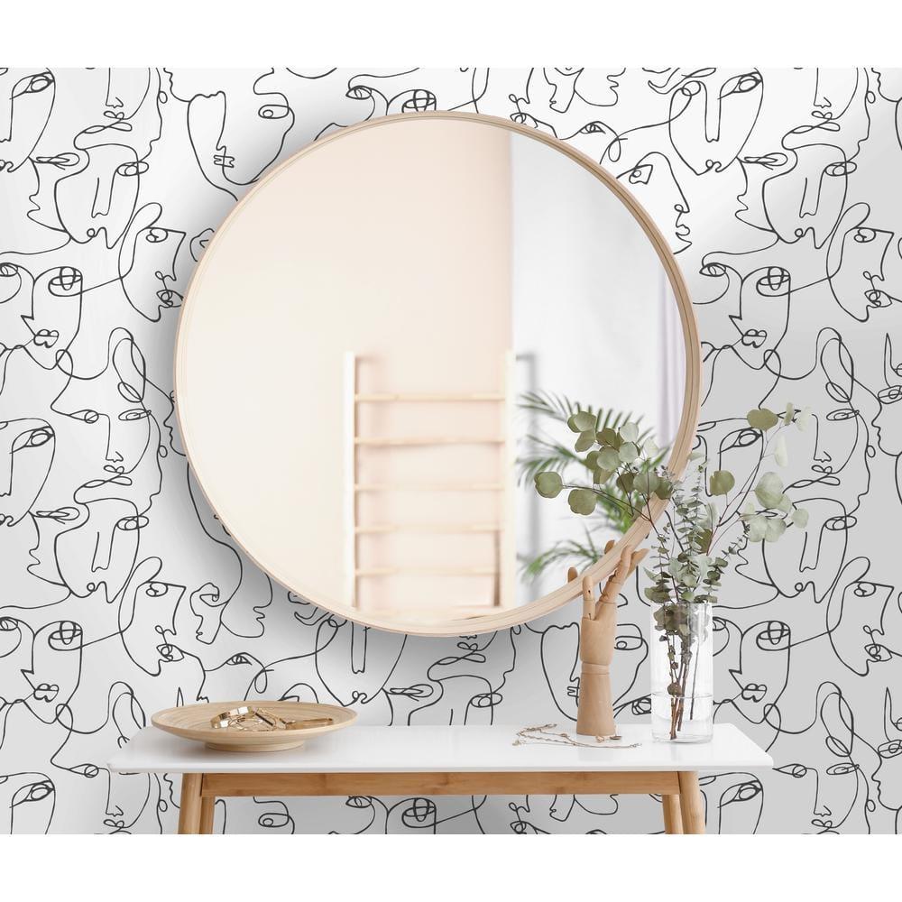 Holden Abstract Linear Faces Black and White Unpasted Wallpaper 396in x 20.8in