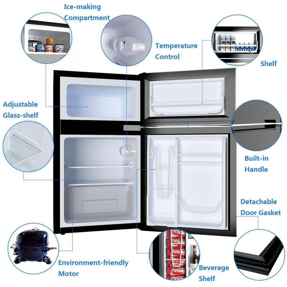 Costway Costway 3.2 Cubic Feet Portable Freestanding Mini Fridge with Freezer