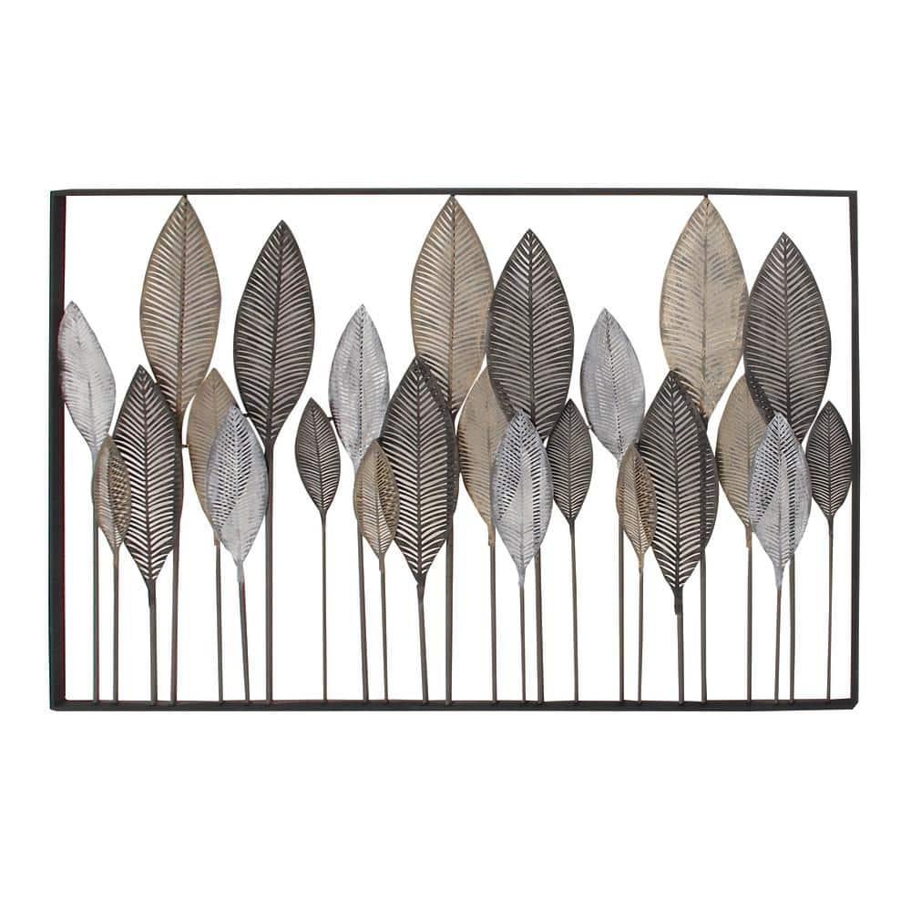 DecMode Bronze Metal Tall Cut-Out Leaf Wall Decor with Intricate Laser Cut Designs
