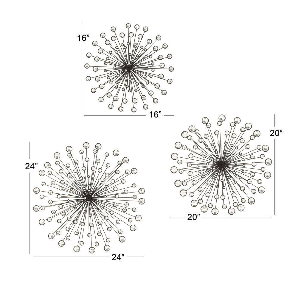 DecMode Black Metal Starburst Wall Decor with Crystal Embellishments (3 Count)