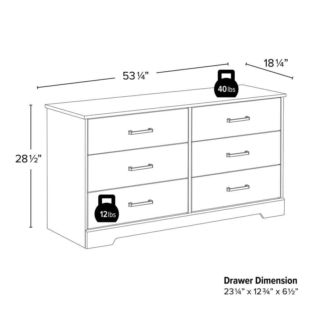 Prepac Rustic Ridge Farmhouse 6 Drawer Bedroom Dresser Washed White
