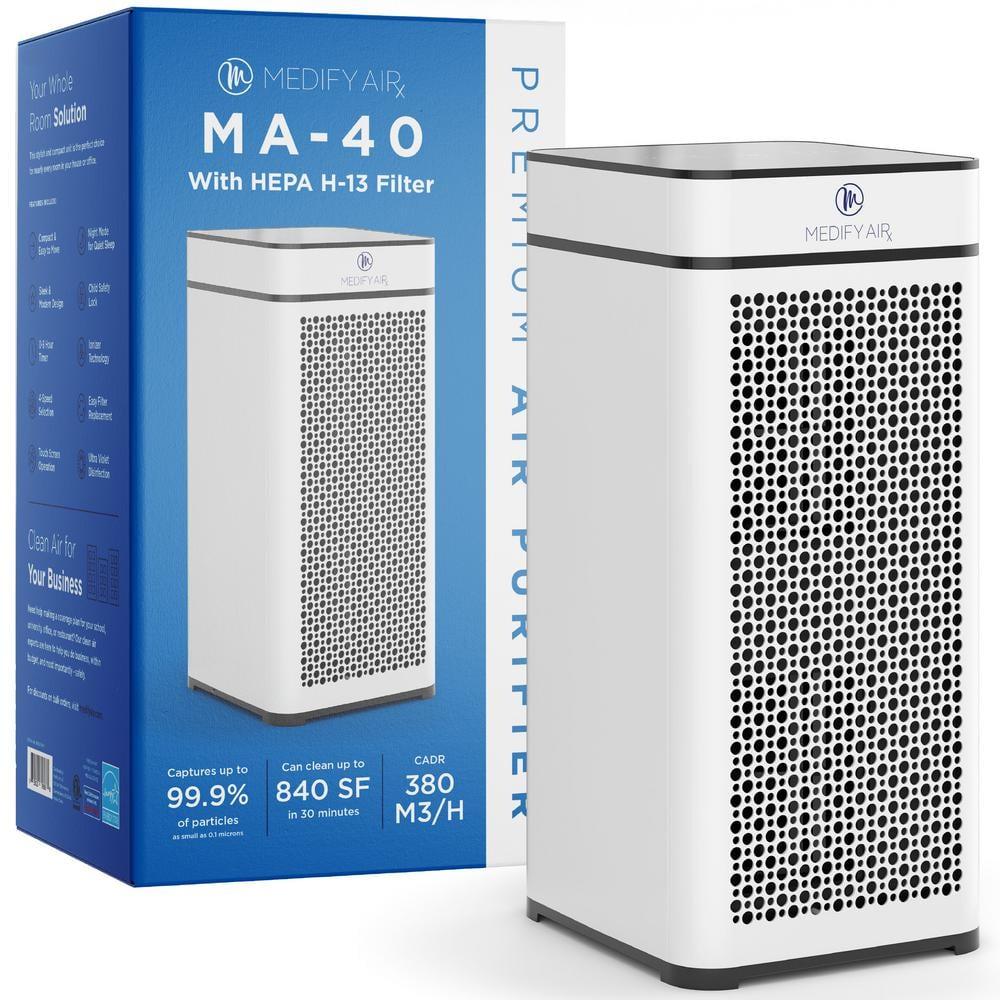 Medify Air White MA-50 Air Purifier with HEPA Filters I Smoke Dust Pet Odors I 3 in 1 with Pre-filter HEPA H13 & Activated Carbon I Removal of 0.1 to 0.3 microns I 1,793 Sq ft Coverage I 1-Pack
