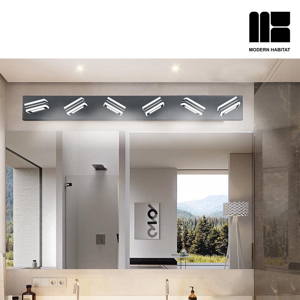 GlamourGaze 39 in. 6-Light Acrylic Black LED Vanity Light with Bathroom
