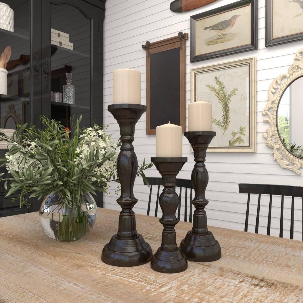 3 Piece Wood Tabletop Candlestick Set