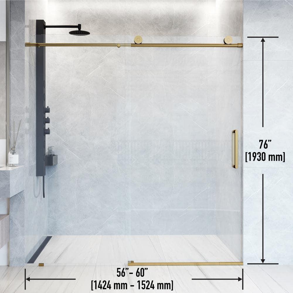 Elan 56-60" W x 76" H Sliding Frameless Shower Door with 3/8" Clear Glass