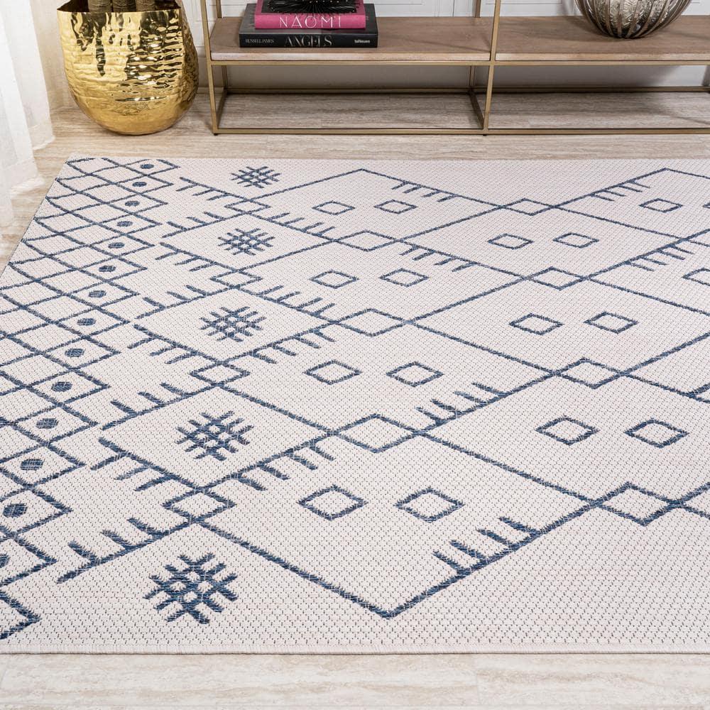 4'x6' Boho Moroccan Indoor/Outdoor Area Rug, Ivory/Navy - JONATHAN Y