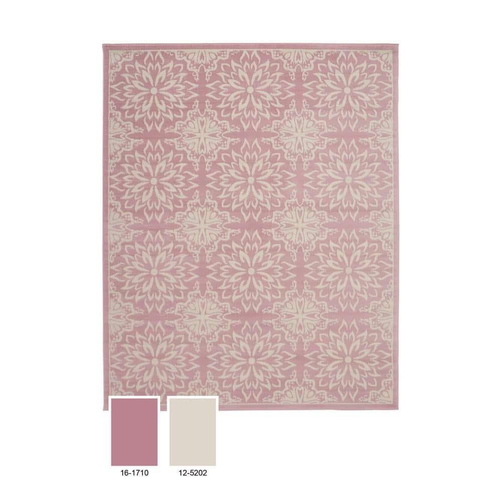 Nourison Jubilant Geometric Floral Ivory/Pink 5'3" x 7'3" Area Rug, (5' x 7')