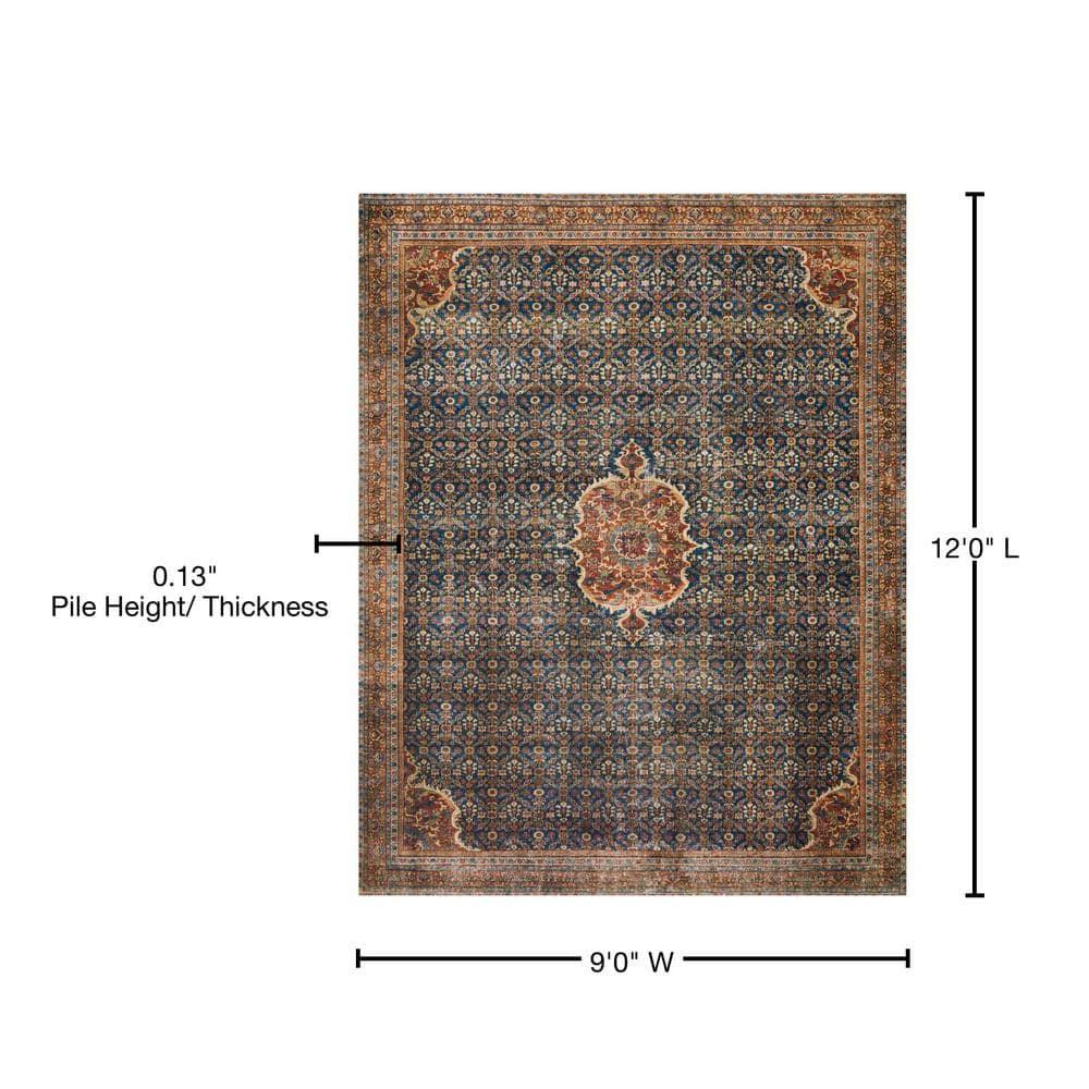 Loloi II Layla Printed Oriental Distressed Cobalt Blue / Spice Area Rug