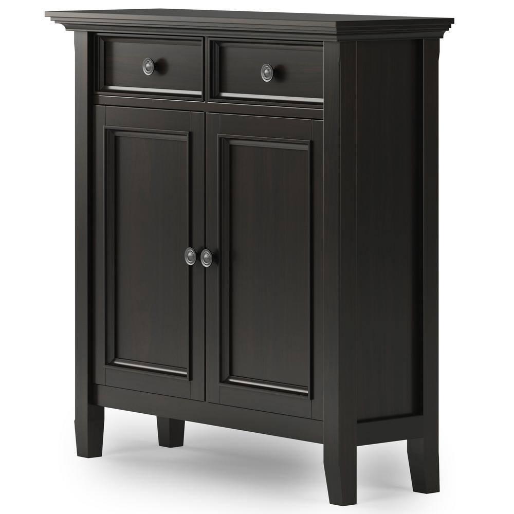 Simpli Home Amherst 36"W Solid Wood 2-Shelf Entryway Storage Cabinet with 2 Drawers and Adjustable Shelves