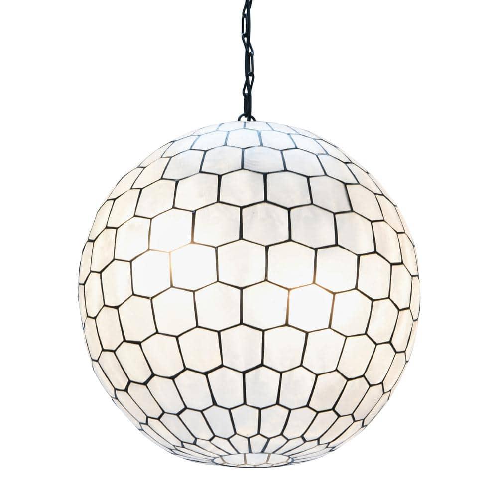 Storied Home 20"x19" Capiz Honeycomb Globe Pendant Light: ETL Listed, UL Certified, Metal Body