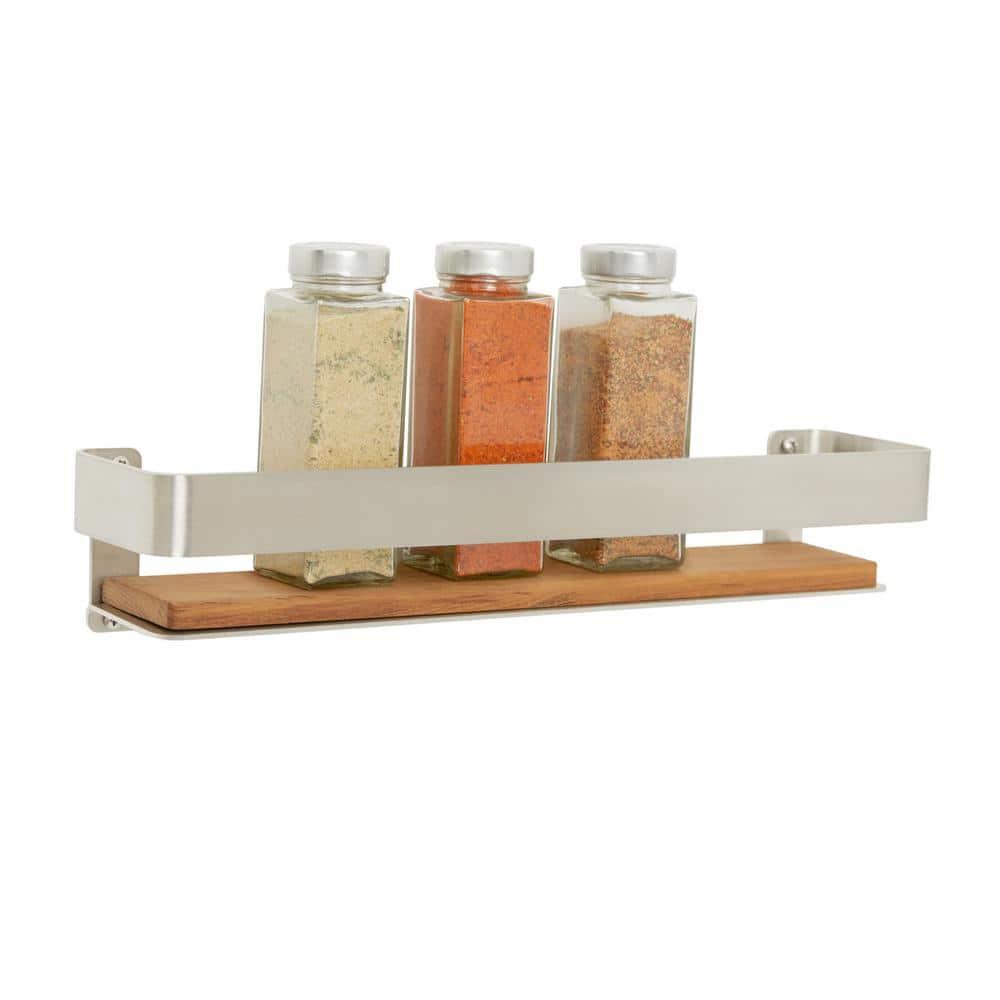 17 Stories Clet Wall Mount Stainless Steel Teak Wood Rectangular Bathroom Shelf