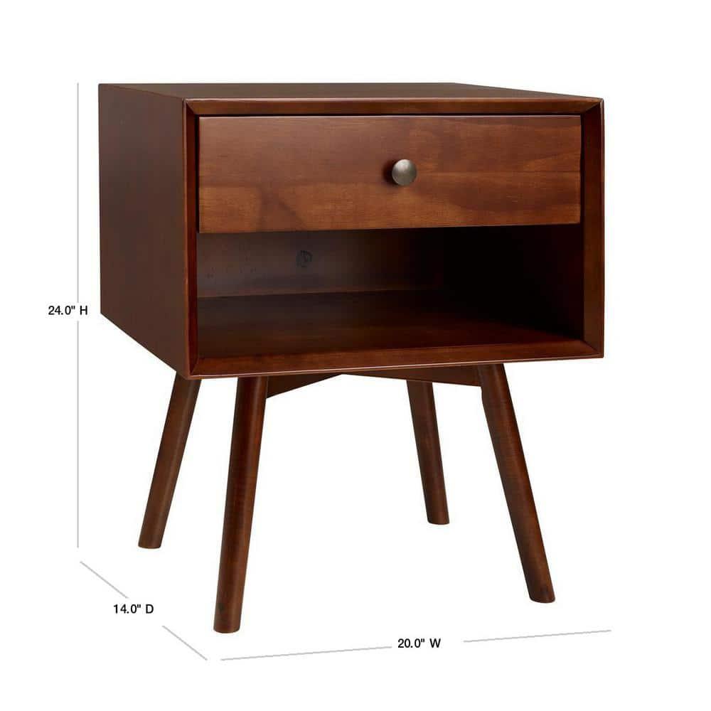 Mid-Century Modern Single-Drawer Solid Wood Nightstand - Walnut