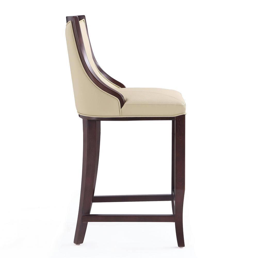 Manhattan Comfort Set of 2 Emperor Upholstered Beech Wood Faux Leather Barstools Cream: With Backs, Fixed Height 27"