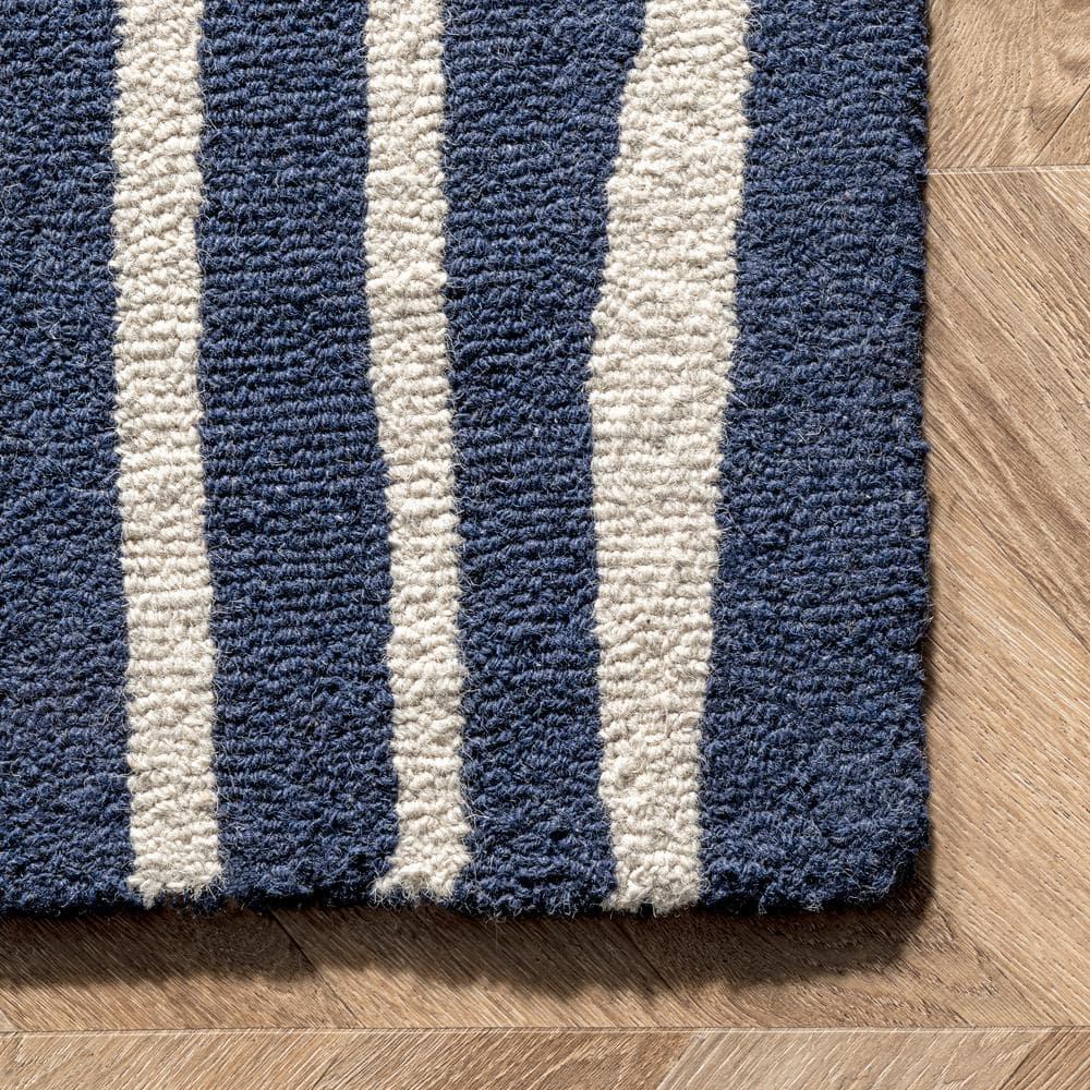 Nuloom Lemuel Geometric 6x9 Wool Indoor Area Rug for Living Room Bedroom Dining Room Kitchen, Navy/Ivory