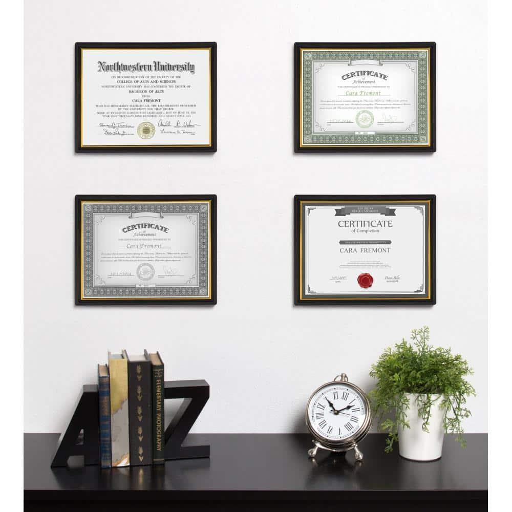 DesignOvation Corporate Document Frame Made to Display Standard Certificates, Black 8.5x11, Set of 12 Ready To Use Horizontally or Vertically