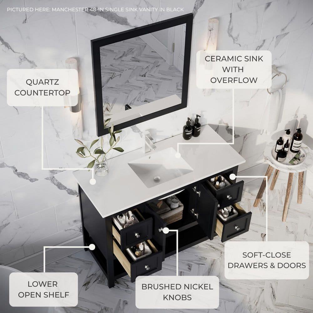 Fresca Manchester 42-in Black Undermount Single Sink Bathroom Vanity with White Quartz Top
