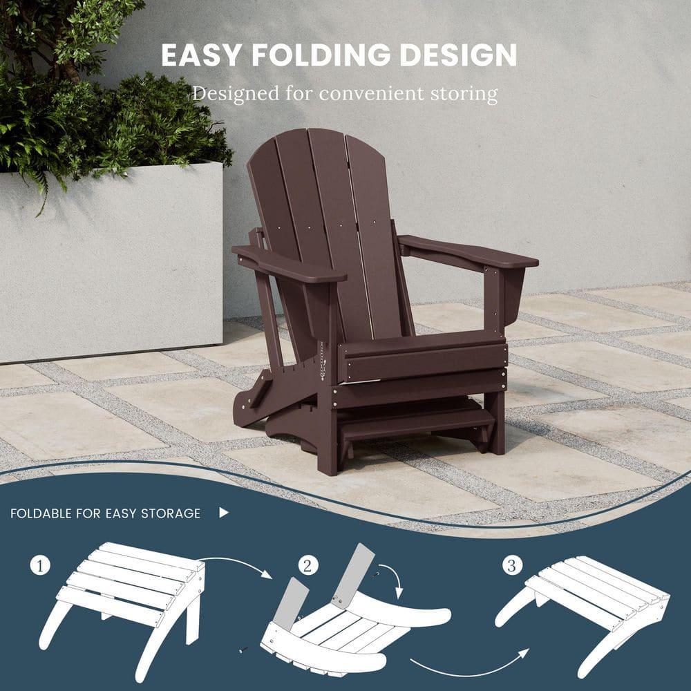 Polytrends  Laguna Hdpe All Weather Outdoor Patio Foldable Ottoman Dark Brown
