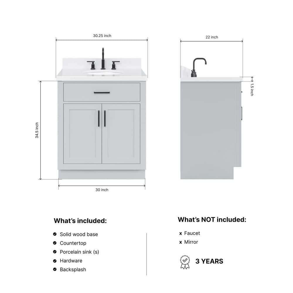 Ariel T030scqovo Hepburn 30" Free Standing Single Basin Vanity Set - Grey