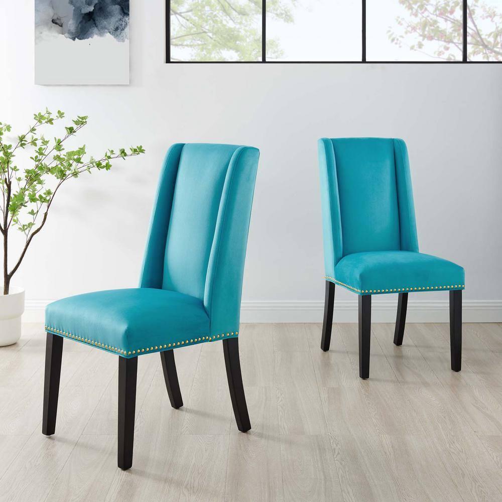 Modway Baron 19.5" Modern Velvet Dining Chairs in Blue/Black (Set of 2)
