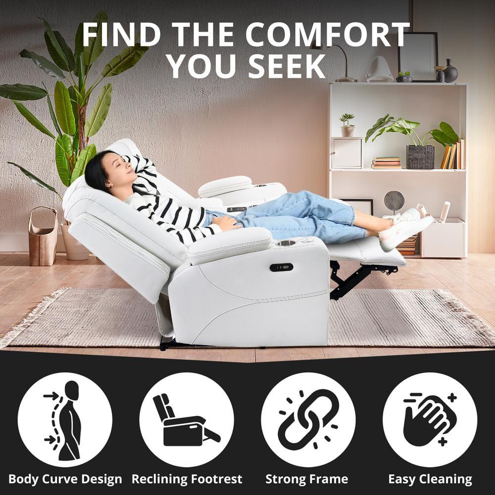 Home Theater Seating, Gaming Couch for Adults, Wireless Charging Movie Theater Couch, Power Recline Loveseat with 6 Cup Holders and Tray, Powerful in-Built Speaker, USB-Color:White,Fabric:Air Leather
