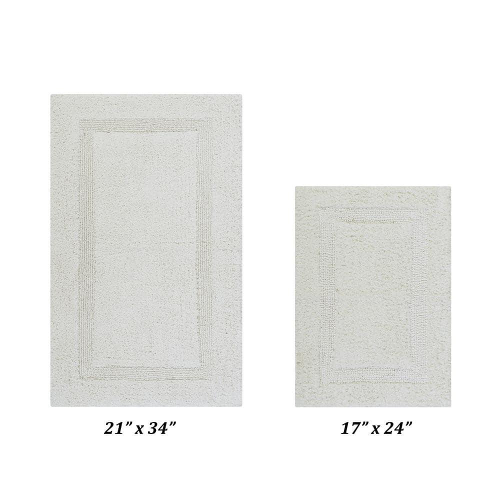 Better Trends Lux 100% Cotton Tufted Solid Reversible Bath Rug Set 2 PC (17" x 24" | 21" x 34") - Ivory