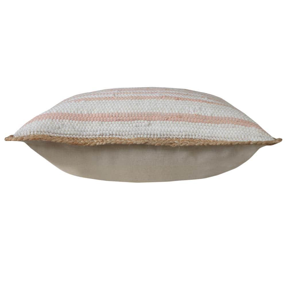 Ox Bay Ringo 20" x 20" Coral Pink Jute Bordered Striped Cotton Adult Decorative Throw Pillow