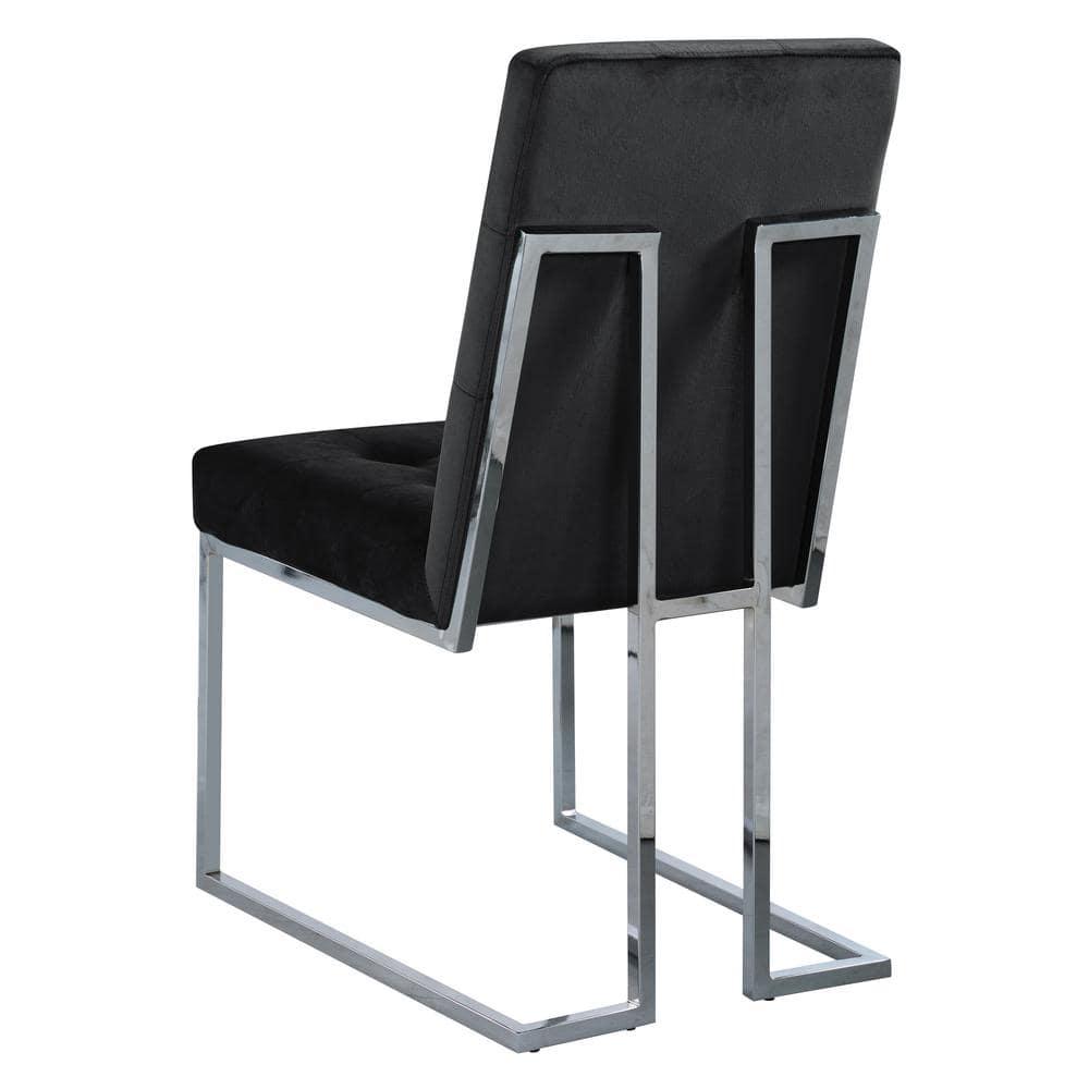 Modern Velvet Fabric Dining Chair in Black/Silver (Set of 2)