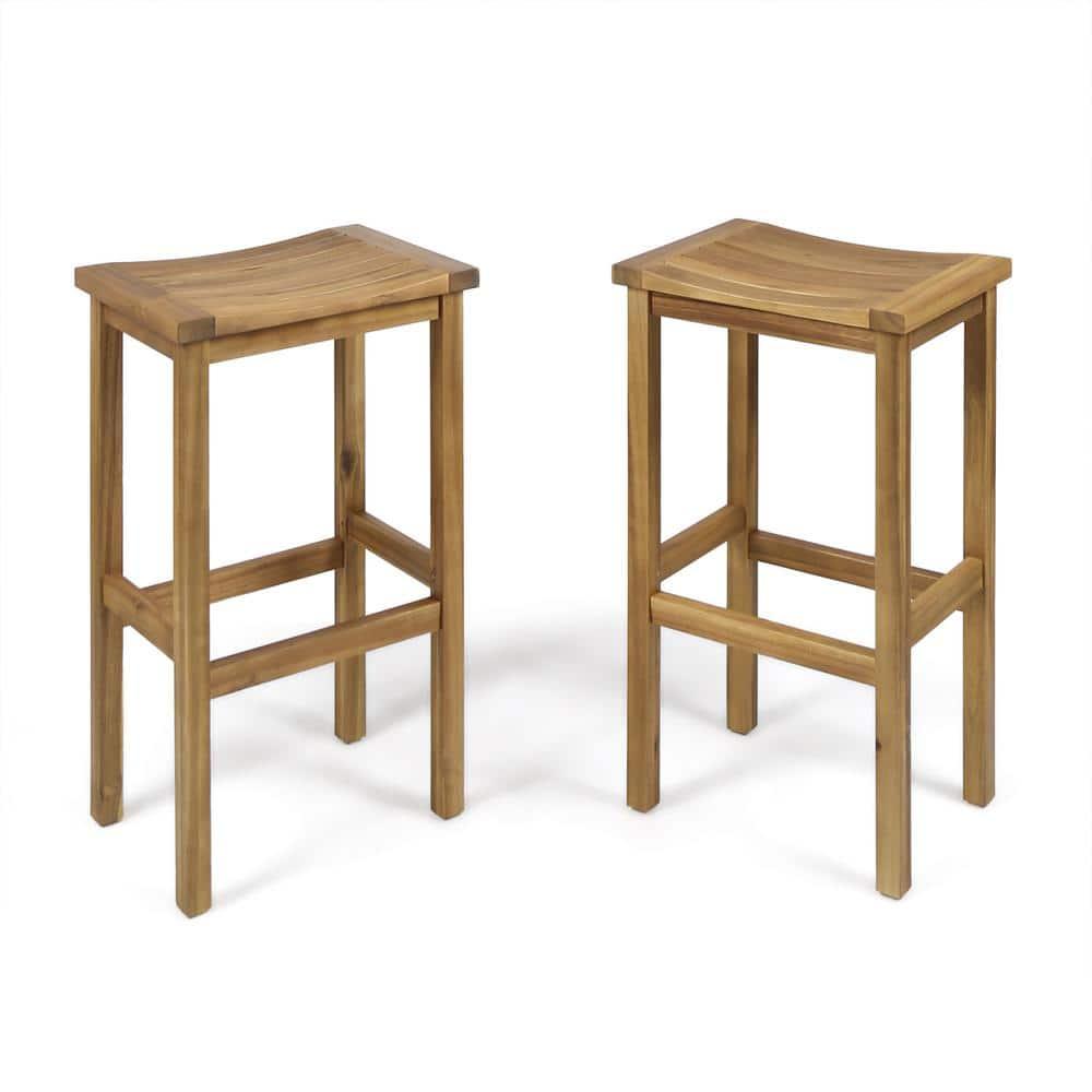 Noble House Caribbean Outdoor 30" Natural Acacia Wood Barstools (Set of 2)