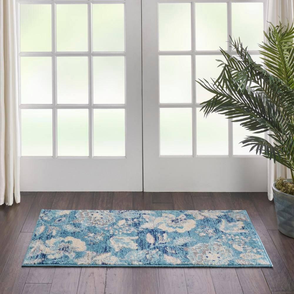Nourison Tranquil 2' X 4' Turquoise Area Rug French Country Eclectic Floral by Nourison