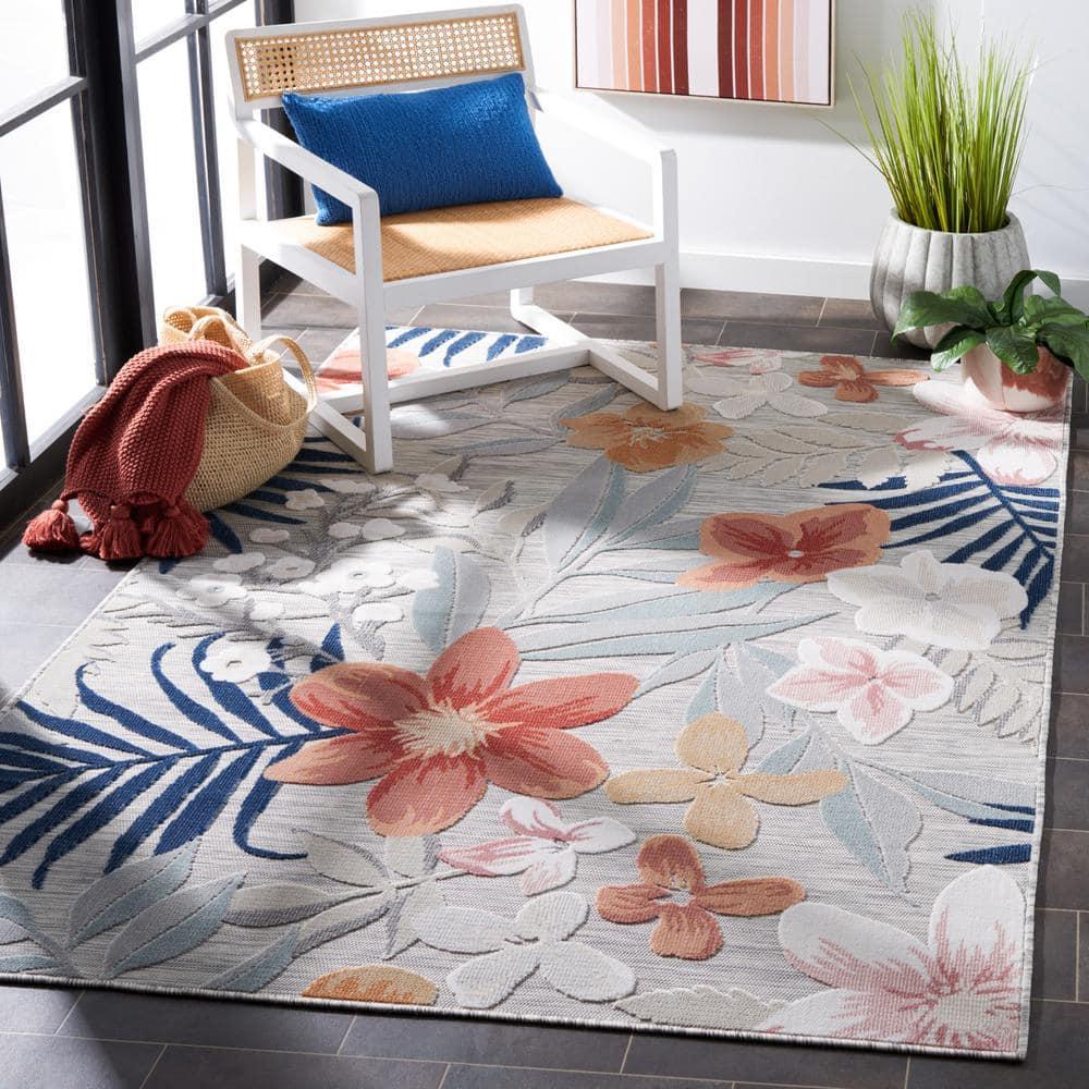 Cabana CBN454 Power Loomed UV Resistant Indoor/Outdoor Area Rug - Grey/Rust - 5'1"x7'6" - Safavieh
