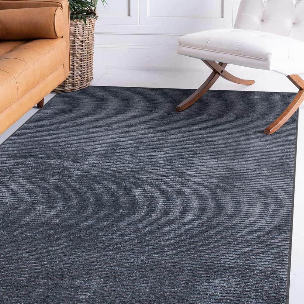World Rug Gallery Contemporary Distressed Stripe Machine Washable 7'7"x9'6" Dark Gray Area Rug:  Stain-Resistant Flat Pile