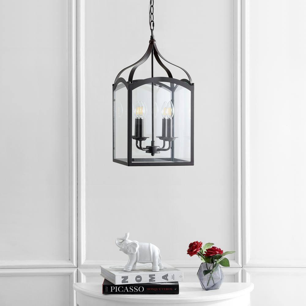 JONATHAN Y Ruth 11" 4-light Traditional Classic Lantern Metal/Glass LED Pendant, Oil Rubbed Bronze
