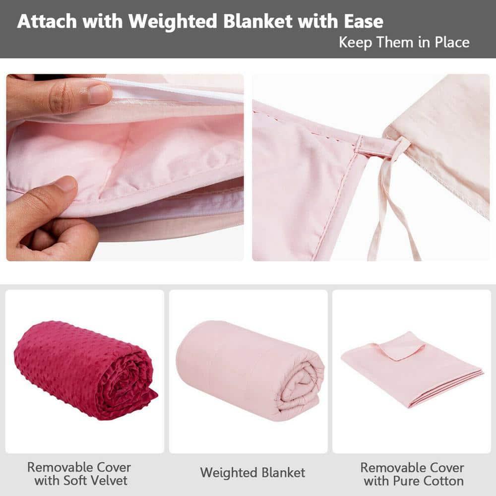 Gymax 20 lbs Heavy Weighted Blanket 3 Piece Set w/ Hot & Cold Duvet Covers 60''x80'' Pink