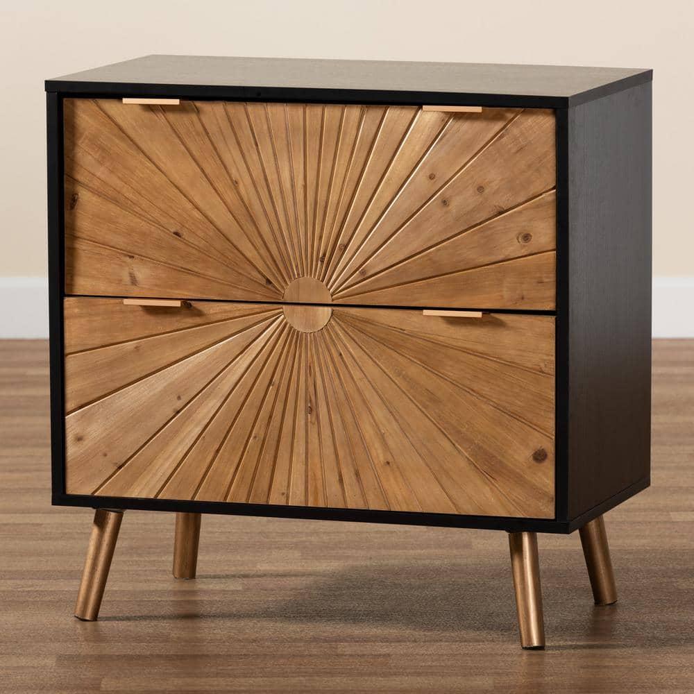 Richardson Two-Tone Wood 2 Drawer Storage Cabinet Natural Brown/Black - Baxton Studio