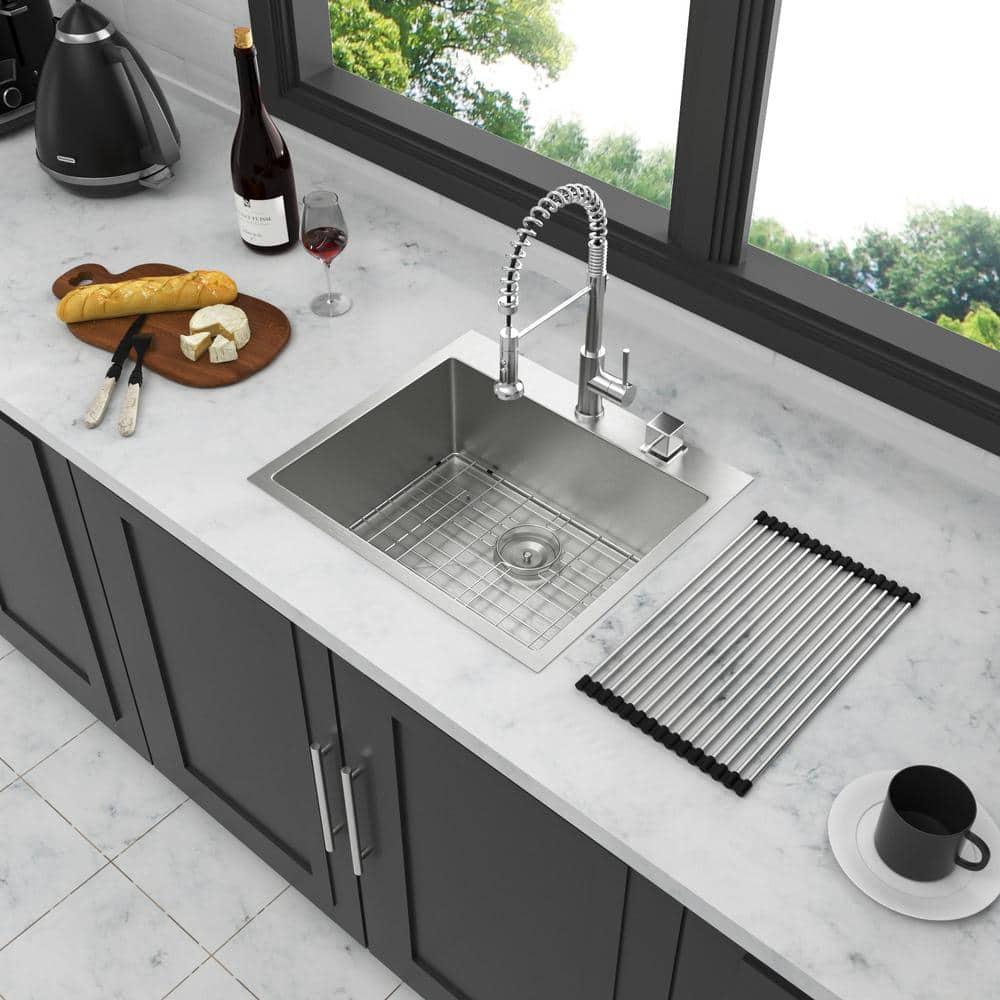 28" Brushed Stainless Steel Single Bowl Drop-In Kitchen Sink