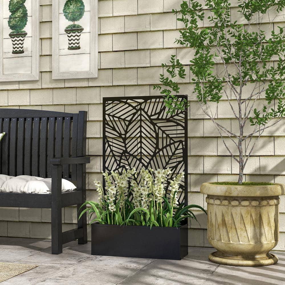 Outsunny Planter Box and Outdoor Privacy Screen, Wall-Mounted or Freestanding for Garden, Patio, Pool, Hot Tub, Black