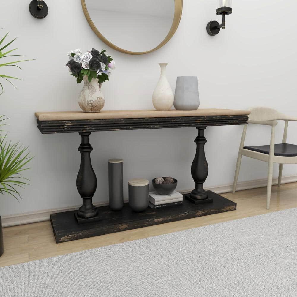 Vintage Wood Console Table Black - Olivia & May: Sturdy Foyer Table, Fixed Shelf