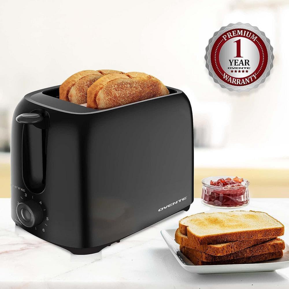 OVENTE Electric 2 Slice Toaster, 6 Shade Toast Settings, Removable Crumb Tray, Black TP2210B
