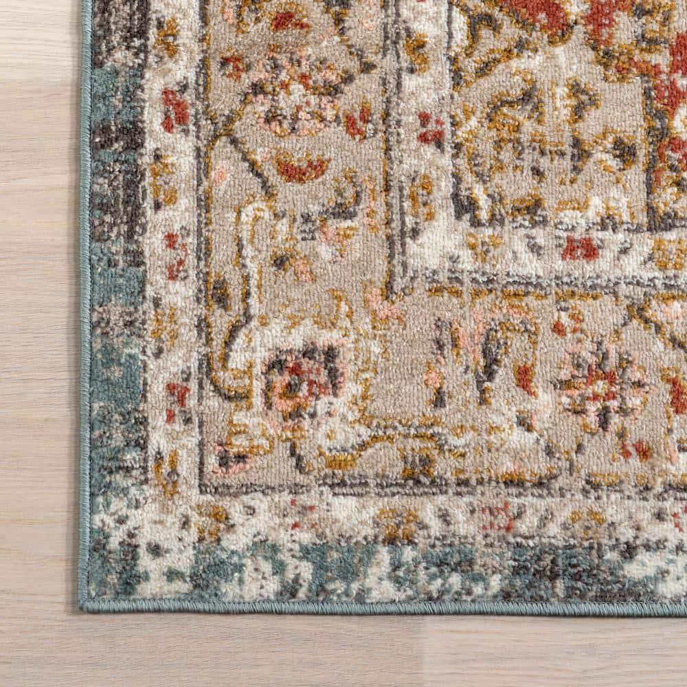 Nuloom 2x10 Justine Vintage Medallion Indoor Area Rug, Beige, Faded Persian Design, Stain Resistant, BedroomLiving Room, Kitchen,