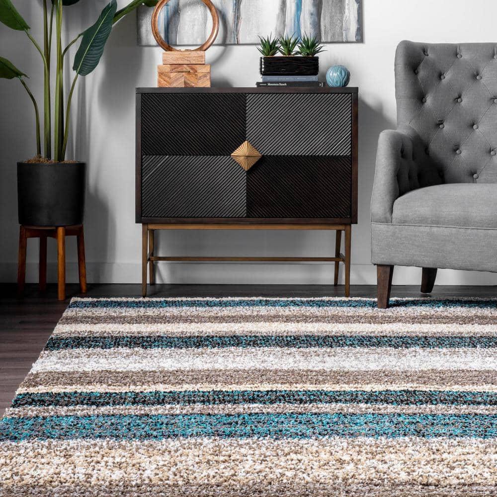 Nuloom Drey Striped Shag Indoor Area Rug, Runner 2' 6" x 10', Blue Multicolor