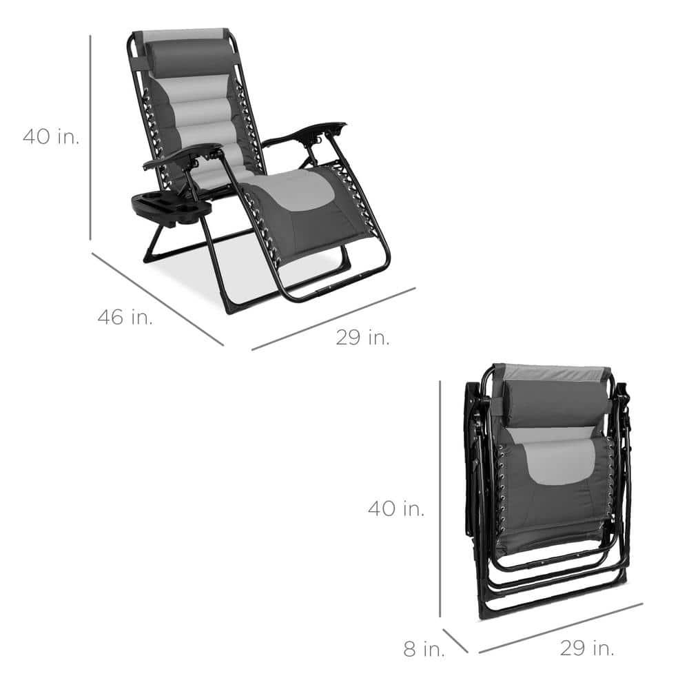 Best Choice Products Oversized Padded Zero Gravity Chair, Folding Outdoor Patio Recliner w/ Side Tray - Gray/Light Gray