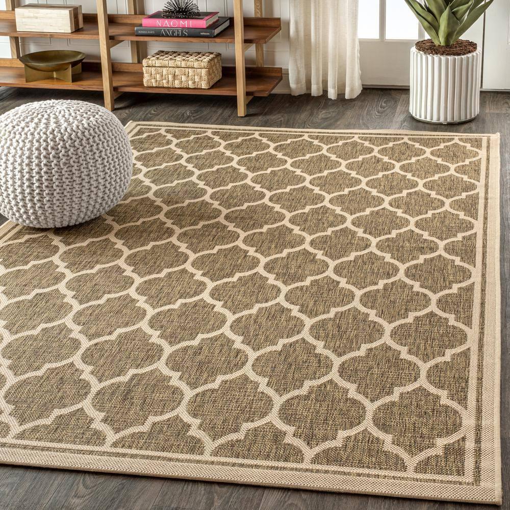 4'x6' Trebol Moroccan Trellis Textured Weave Indoor/Outdoor Area Rug, Brown/Beige - JONATHAN Y