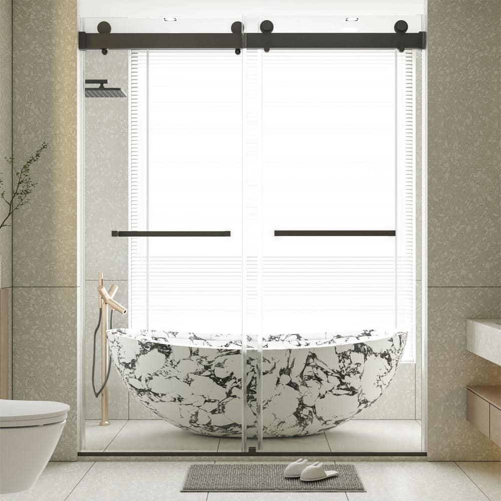Dimorphos 56-60"W x 76"H Frameless Double Sliding Shower Door with 10mm Tempered Glass Door 11DD161822LL